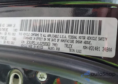 2018 Ram 2500 Longhorn 4X4 8' Box из США, поврежденный, VIN 3C6UR5LLXJG258363